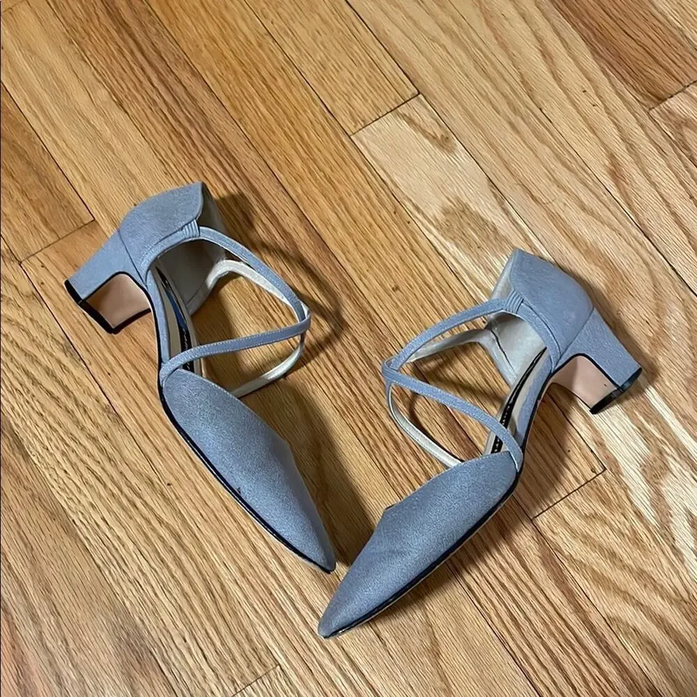 Nina comfort Gray blue T-Strap Heels with Square Toe 7m